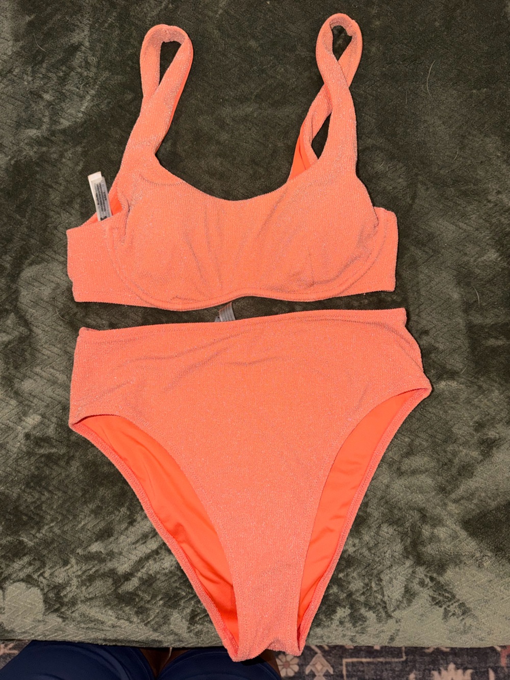 PINK Victoria's Secret Coral Textured High-Waist Bikini Set